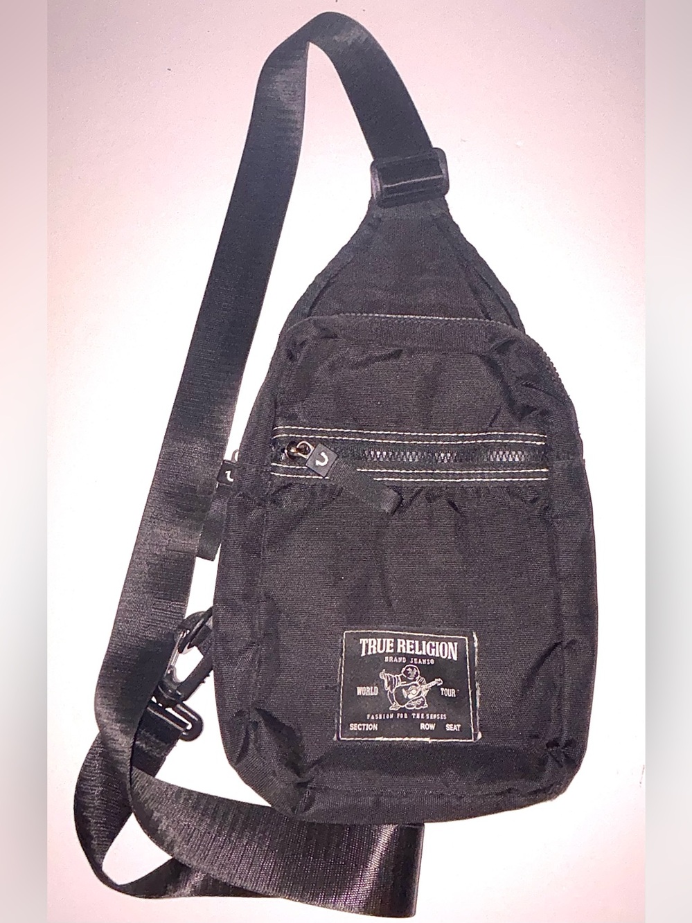 True Religion Black Crossbody Sling Bag for Men